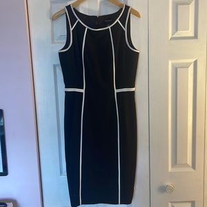 White House Black Market Size 8 Black with white Piping Dress